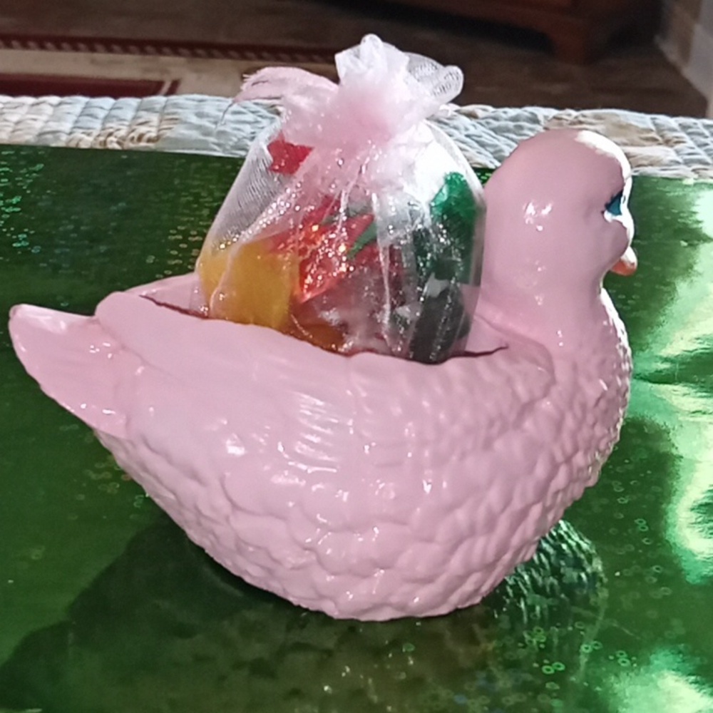 Pink Concrete Duck Planter With Candy - Picture 4 of 7